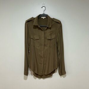 Rag & Poets Olive Green Military Utility Button Down Shirt Small